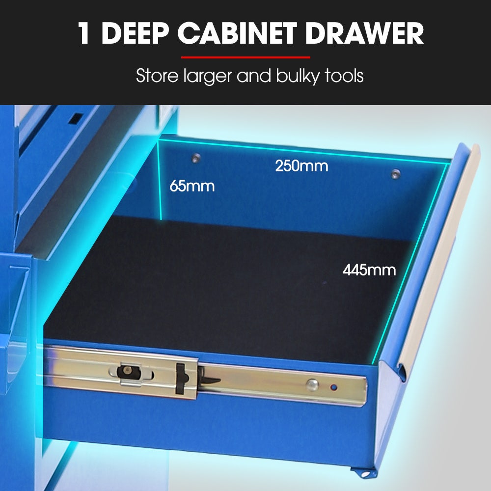 5 Drawer Tool Box Cabinet and Chest with Door Blue
