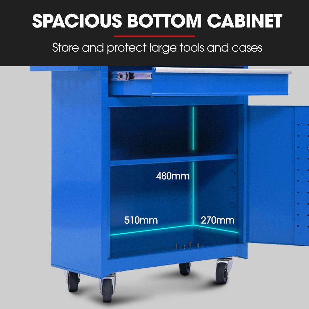 5 Drawer Tool Box Cabinet and Chest with Door Blue