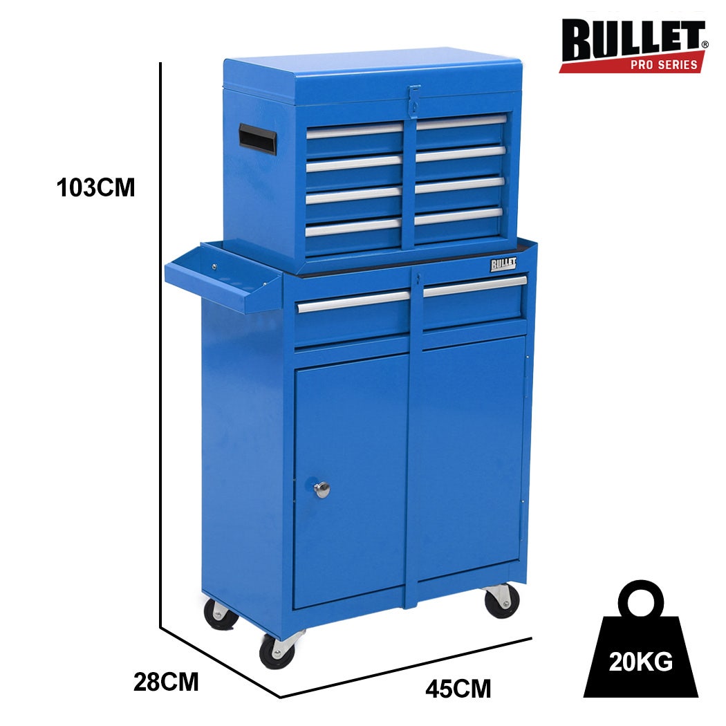 5 Drawer Tool Box Cabinet and Chest with Door Blue