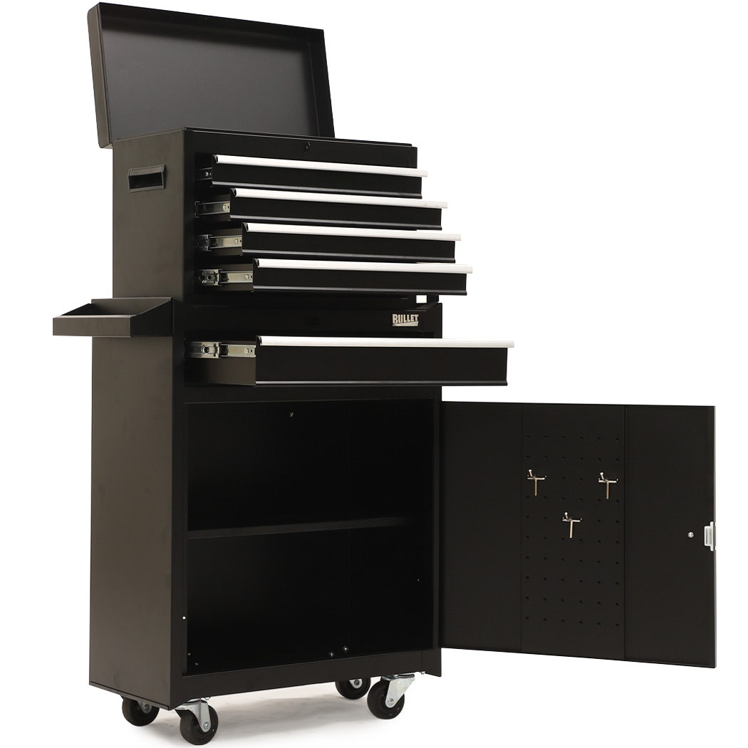 5 Drawer Tool Box Cabinet and Chest with Door Black