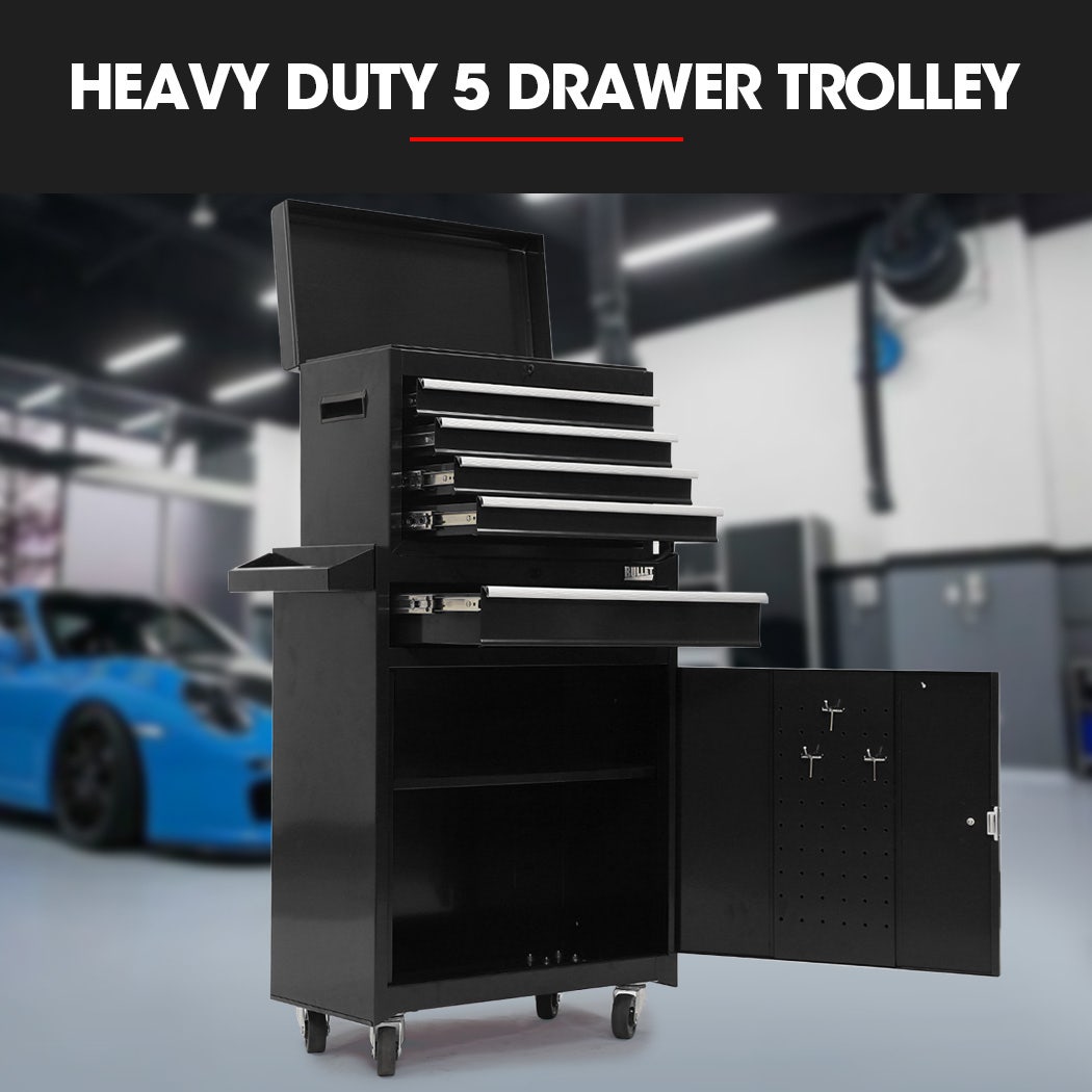 5 Drawer Tool Box Cabinet and Chest with Door Black