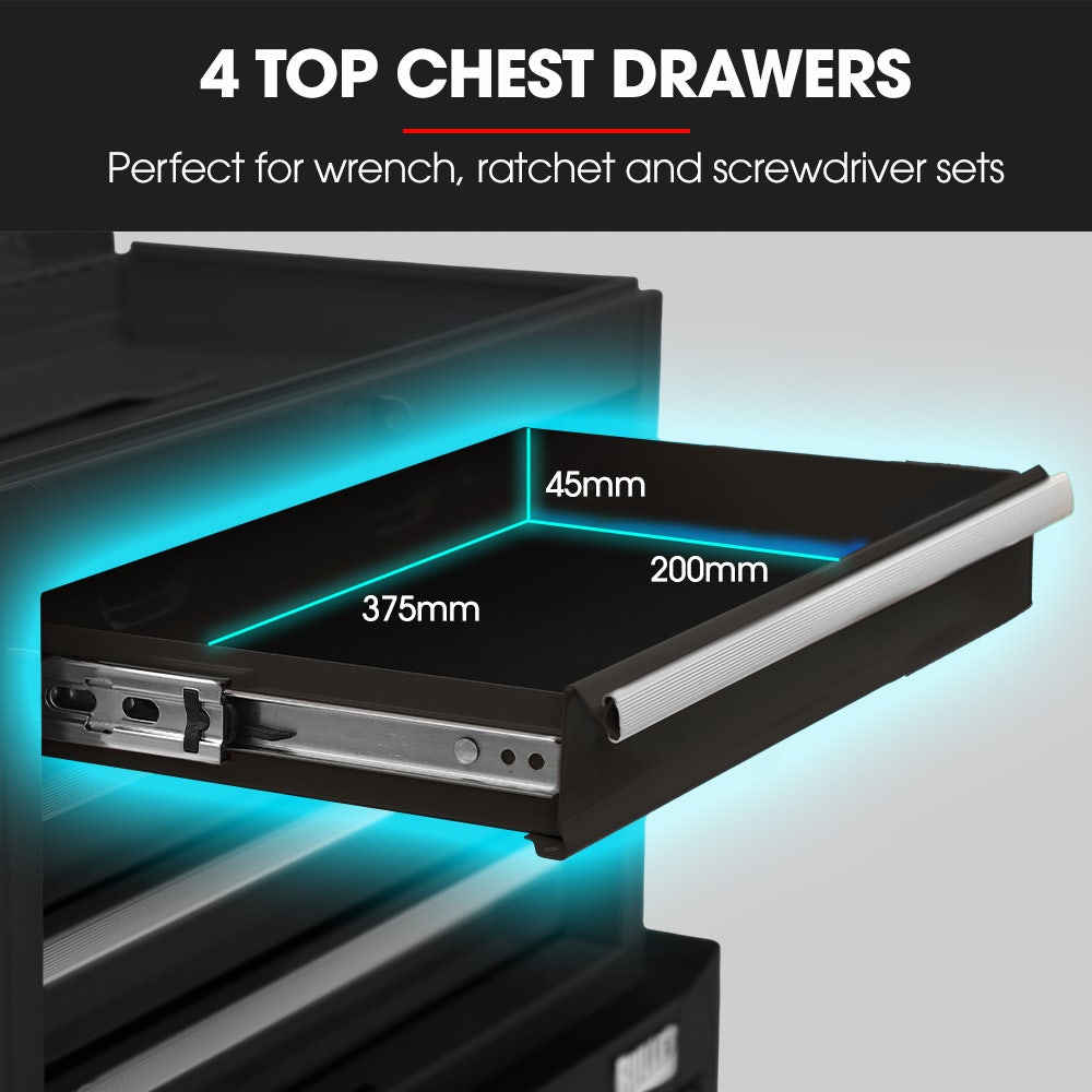 5 Drawer Tool Box Cabinet and Chest with Door Black