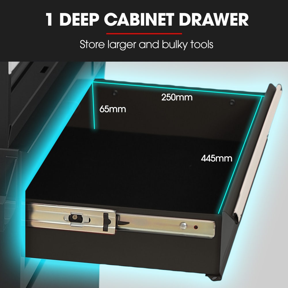 5 Drawer Tool Box Cabinet and Chest with Door Black