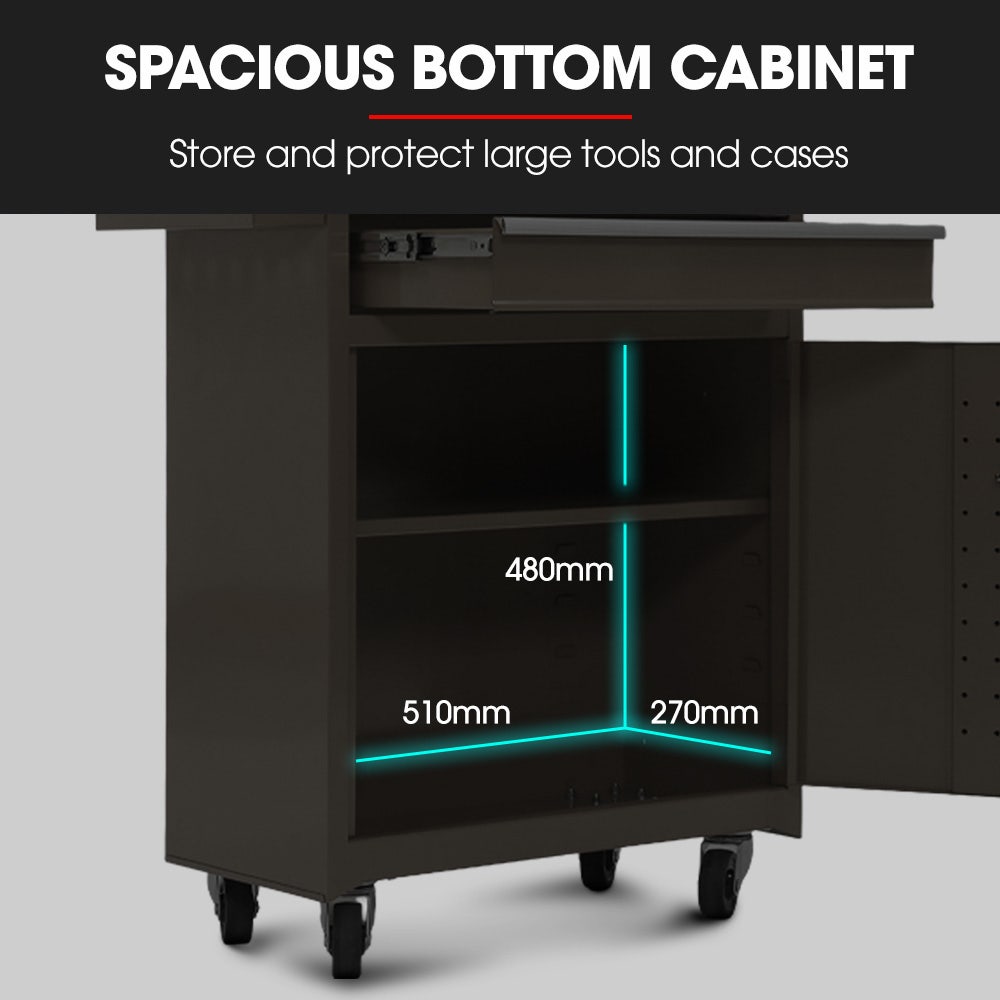 5 Drawer Tool Box Cabinet and Chest with Door Black