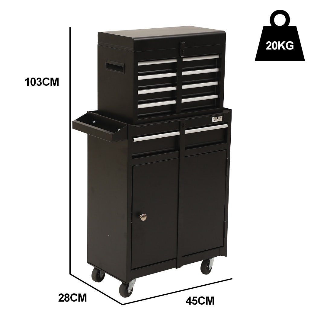 5 Drawer Tool Box Cabinet and Chest with Door Black