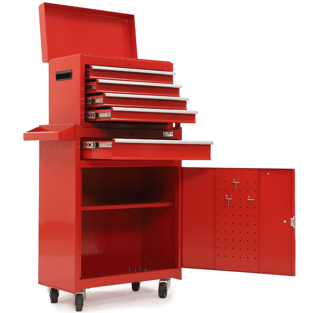 5 Drawer Tool Box Cabinet and Chest with Door Red