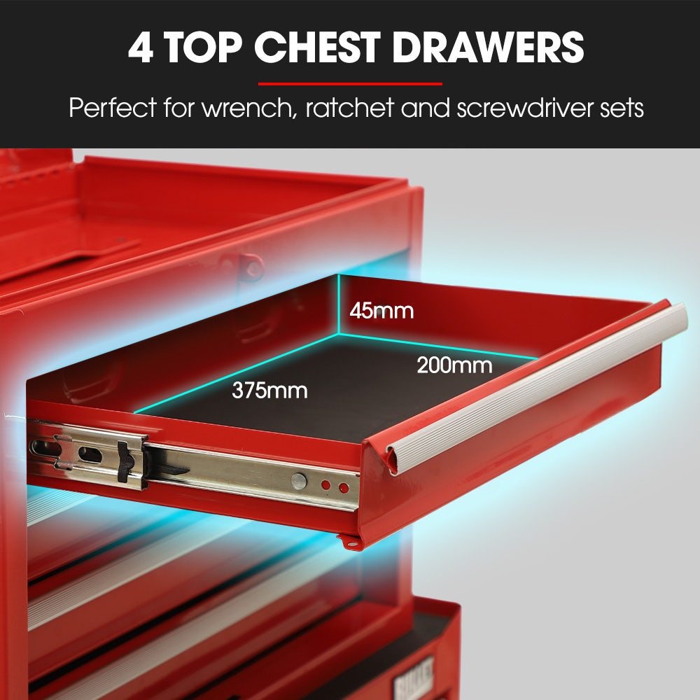 5 Drawer Tool Box Cabinet and Chest with Door Red