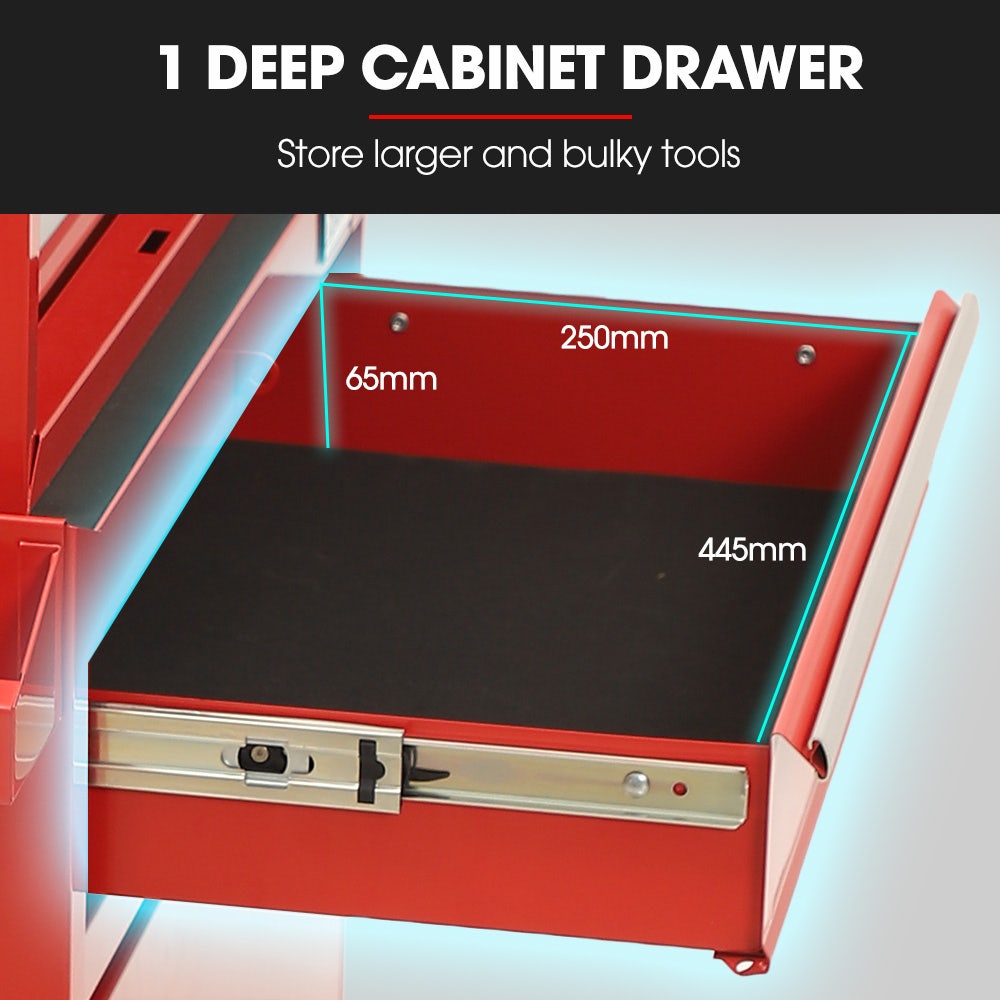 5 Drawer Tool Box Cabinet and Chest with Door Red