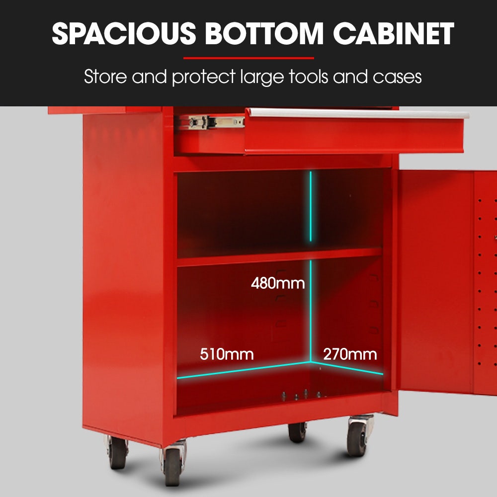 5 Drawer Tool Box Cabinet and Chest with Door Red