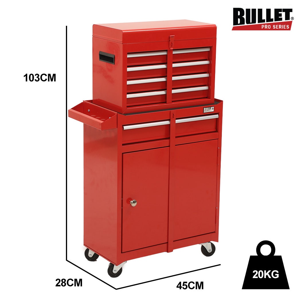 5 Drawer Tool Box Cabinet and Chest with Door Red