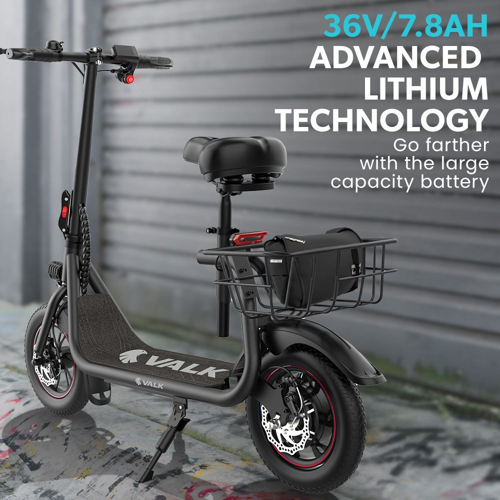 Delft Electric Scooter with Seat, 300W, 25km Range, Black