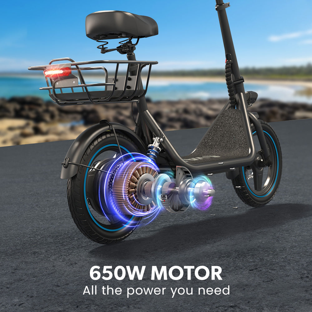 Leiden Electric Scooter with Seat, 650W, 30km Range, Black
