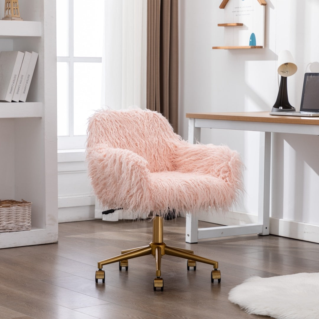 Fluffy Pink Faux Fur Swivel Office Chair — Allure Home Collections