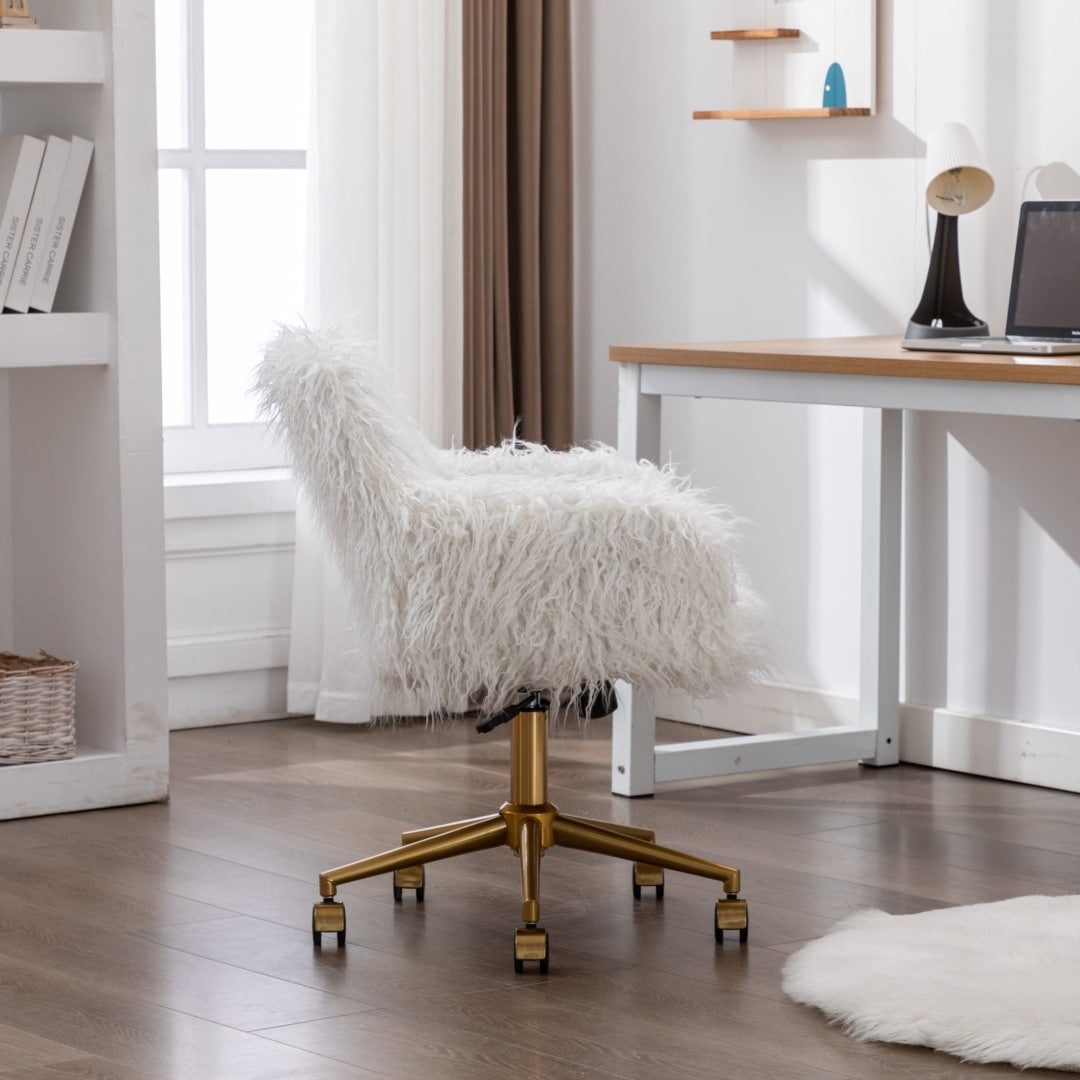 Fluffy White Faux Fur Swivel Desk Chair — Allure Home Collections