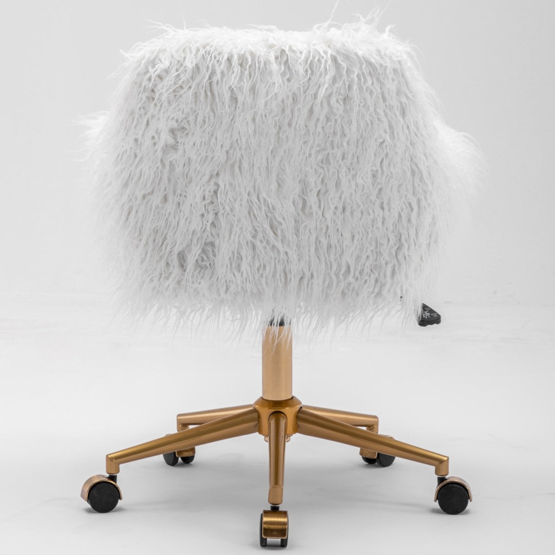 Fluffy White Faux Fur Swivel Desk Chair — Allure Home Collections