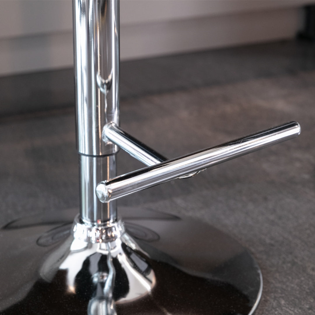 Side profile of height adjustable velvet bar stool showing gold base — Allure Home Collections