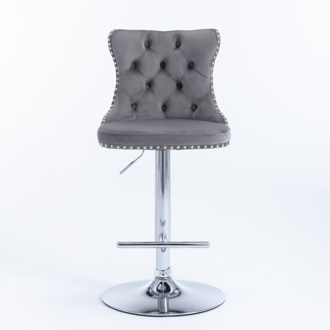 Velvet studded bar stool seat and backrest close-up — Allure Home Collections