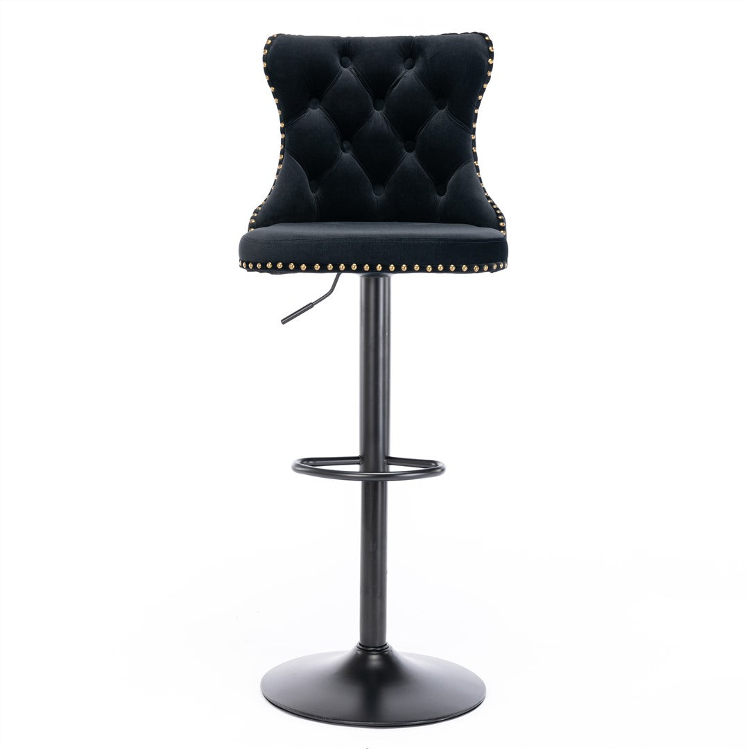 Side profile of velvet nailhead bar stool showing button tufted back — Allure Home Collections