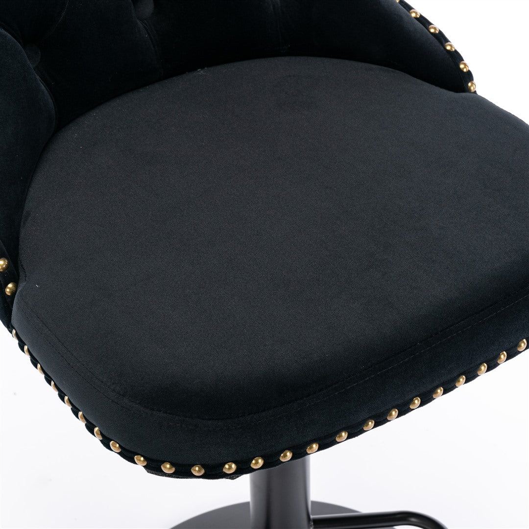 Nailhead bar stool showing chrome gas lift and footrest detail — Allure Home Collections