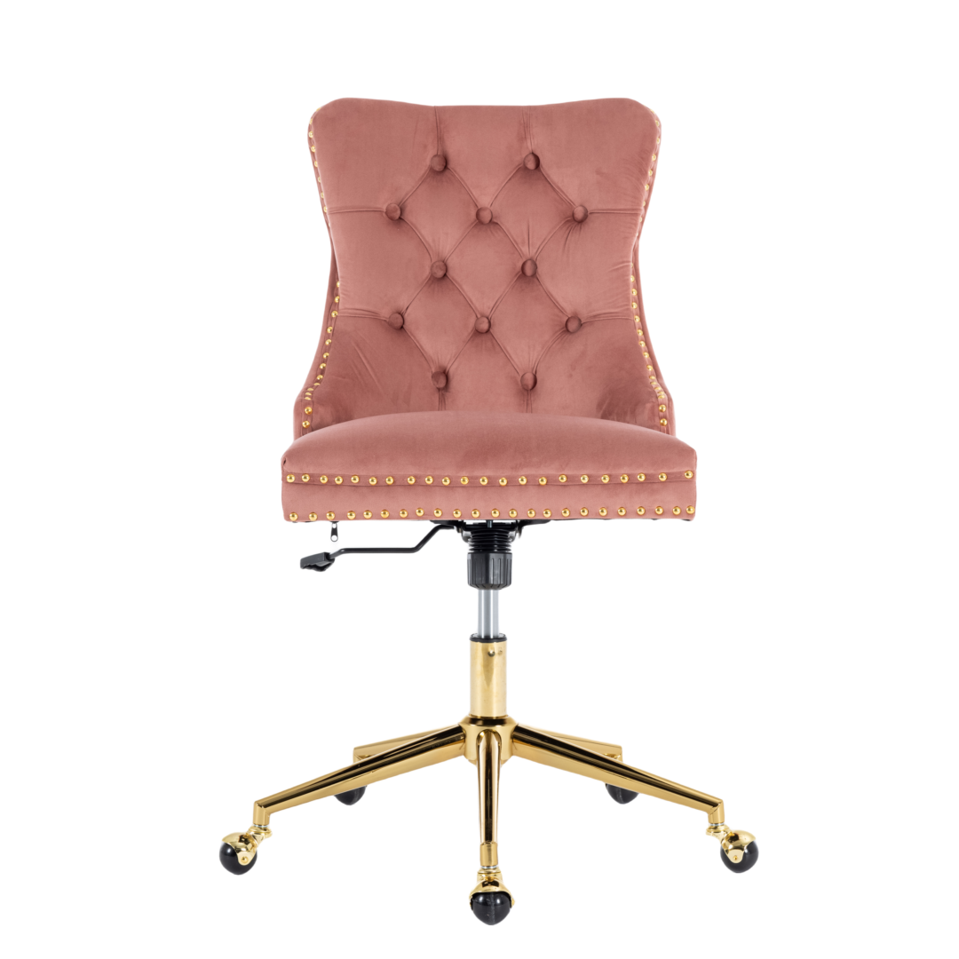 Pink Velvet Home Office Chair with Polished Swivel Base — Allure Home Collections