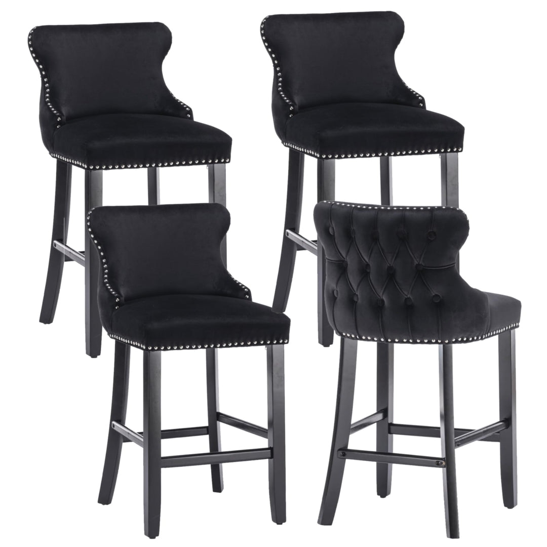 Silverleaves button tufted velvet bar stool black in a modern kitchen