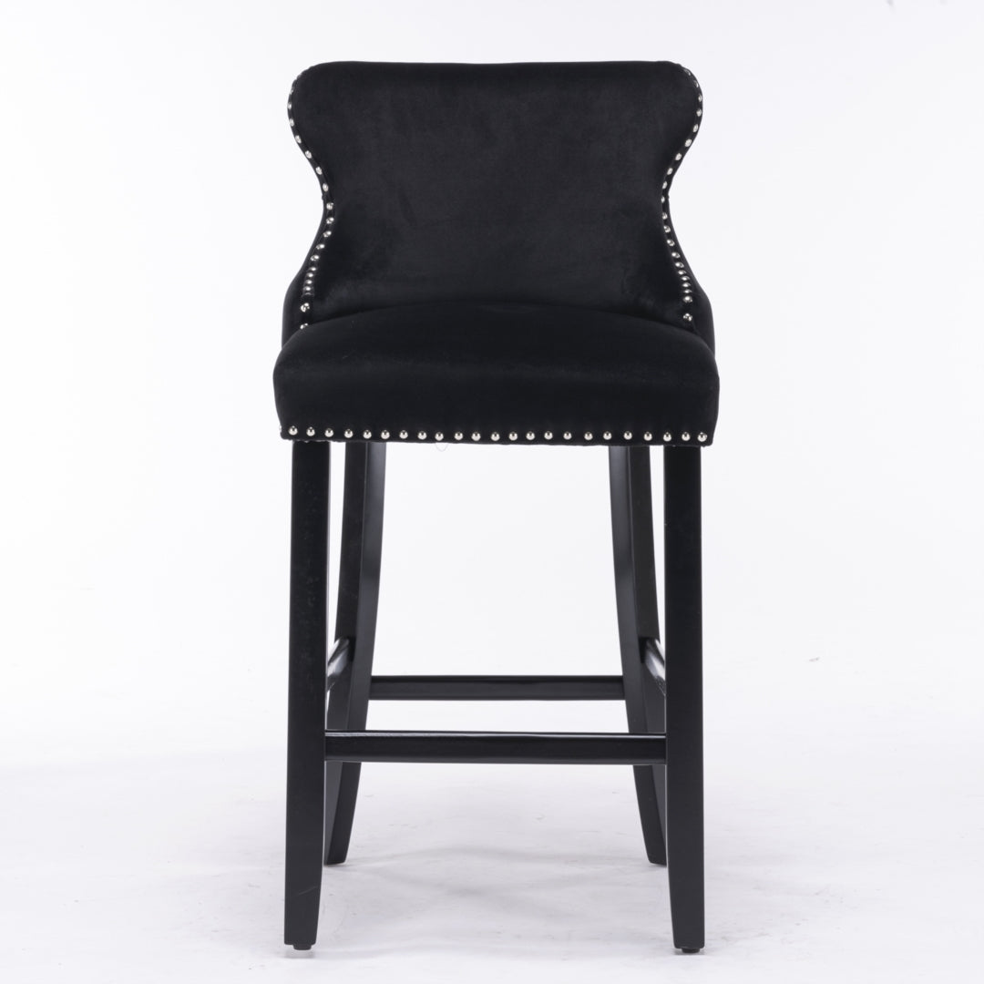 Silverleaves Button Tufted Velvet Bar Stool, Black 4pcs