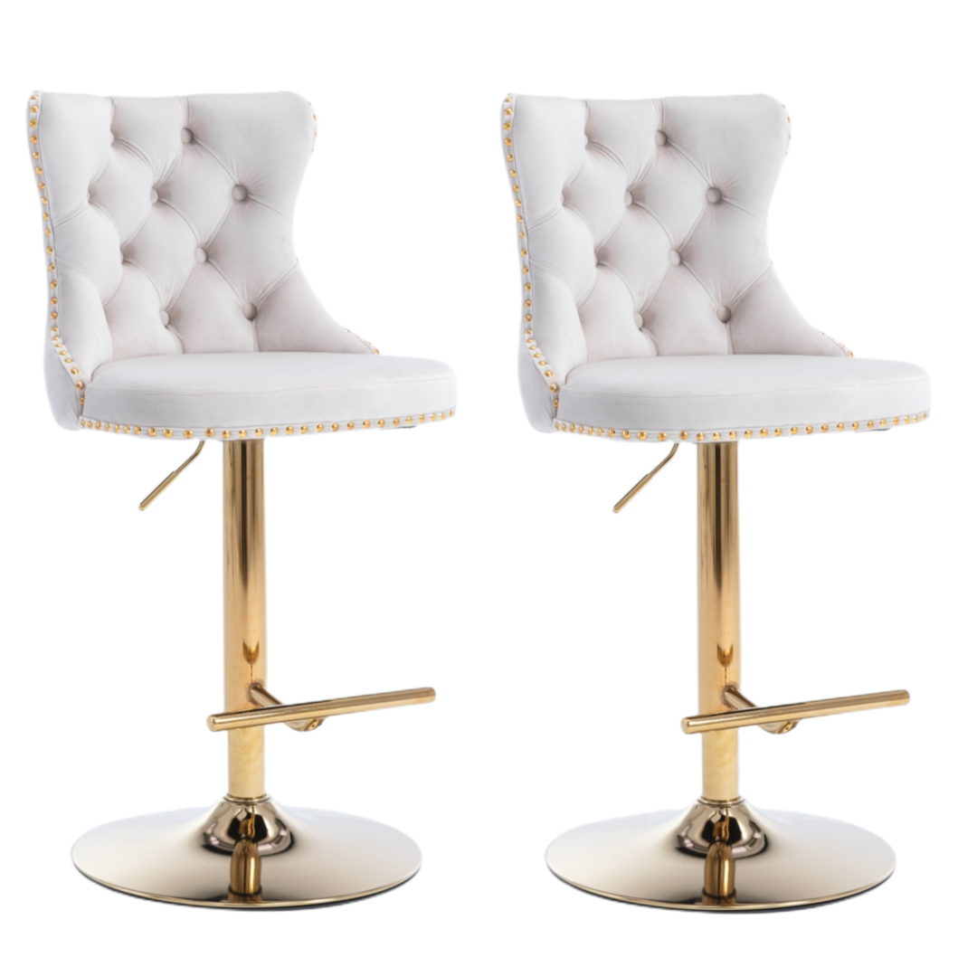 Two velvet studded bar stools at kitchen counter — Allure Home Collections