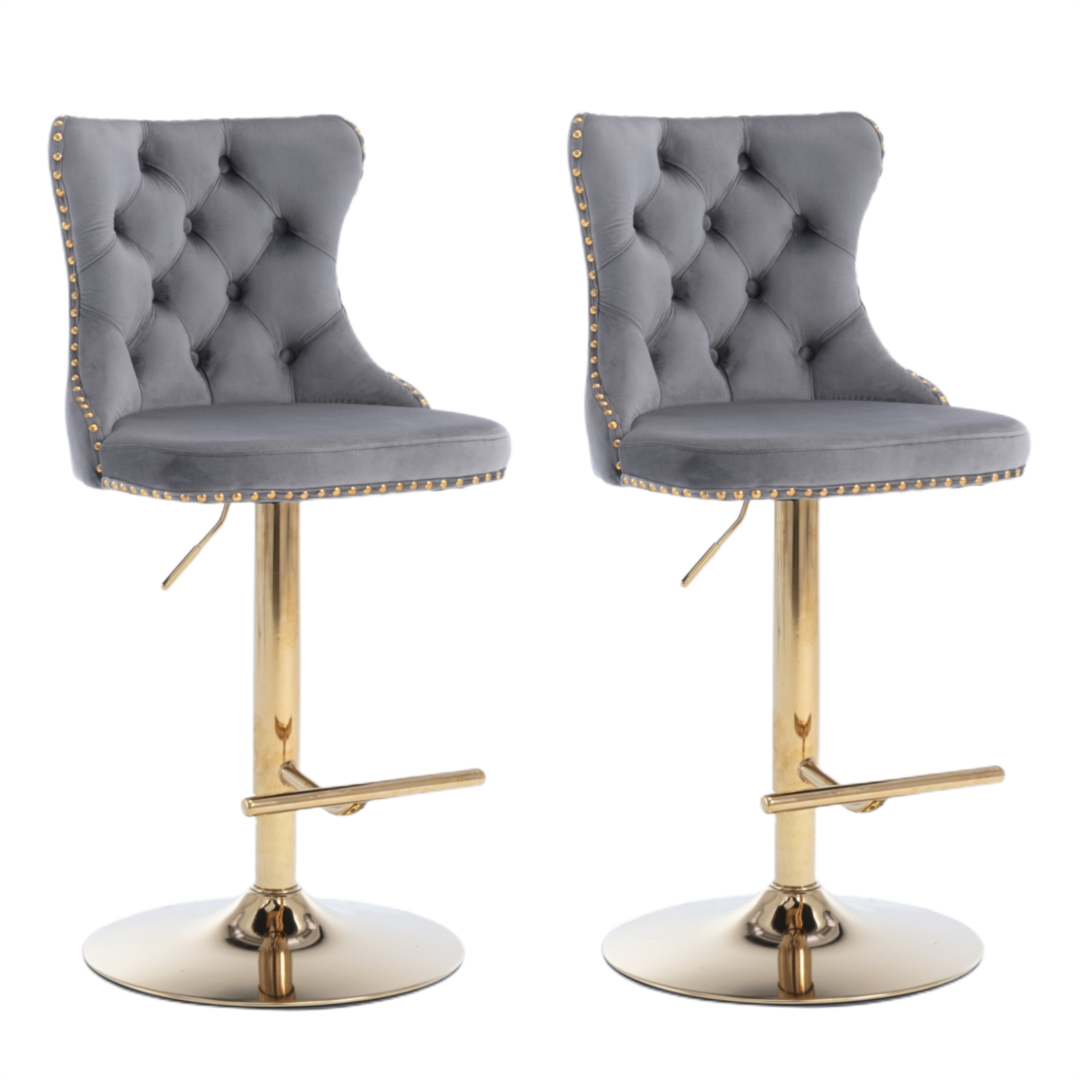 Velvet stud trim bar stool seat and adjustable height detail — Allure Home Collections