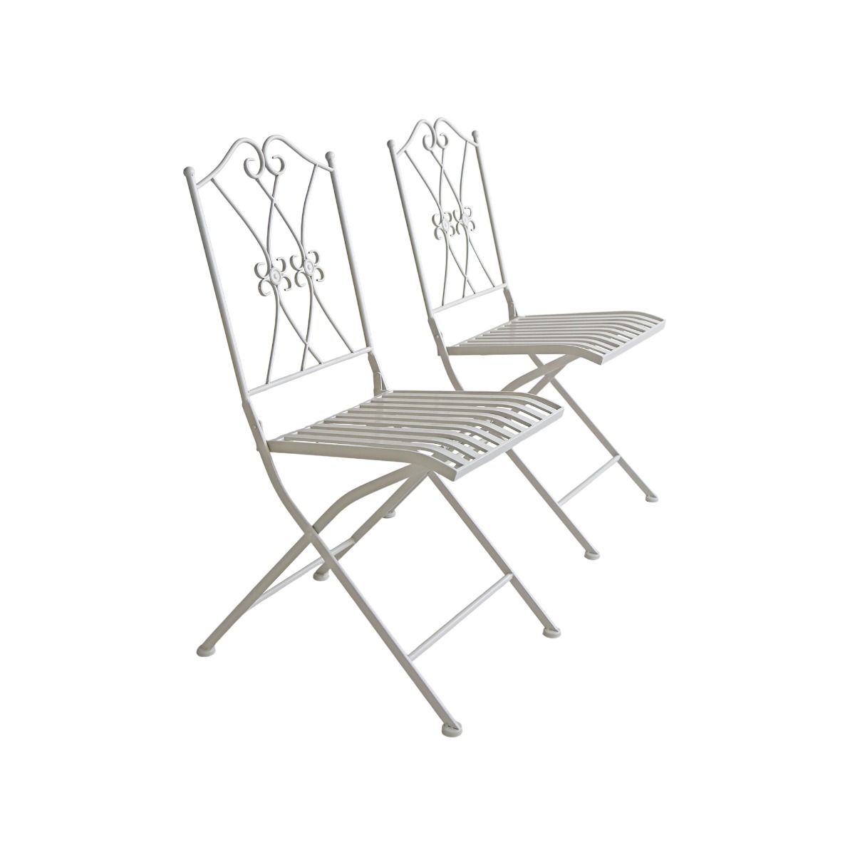 White iron folding bistro table with round tabletop