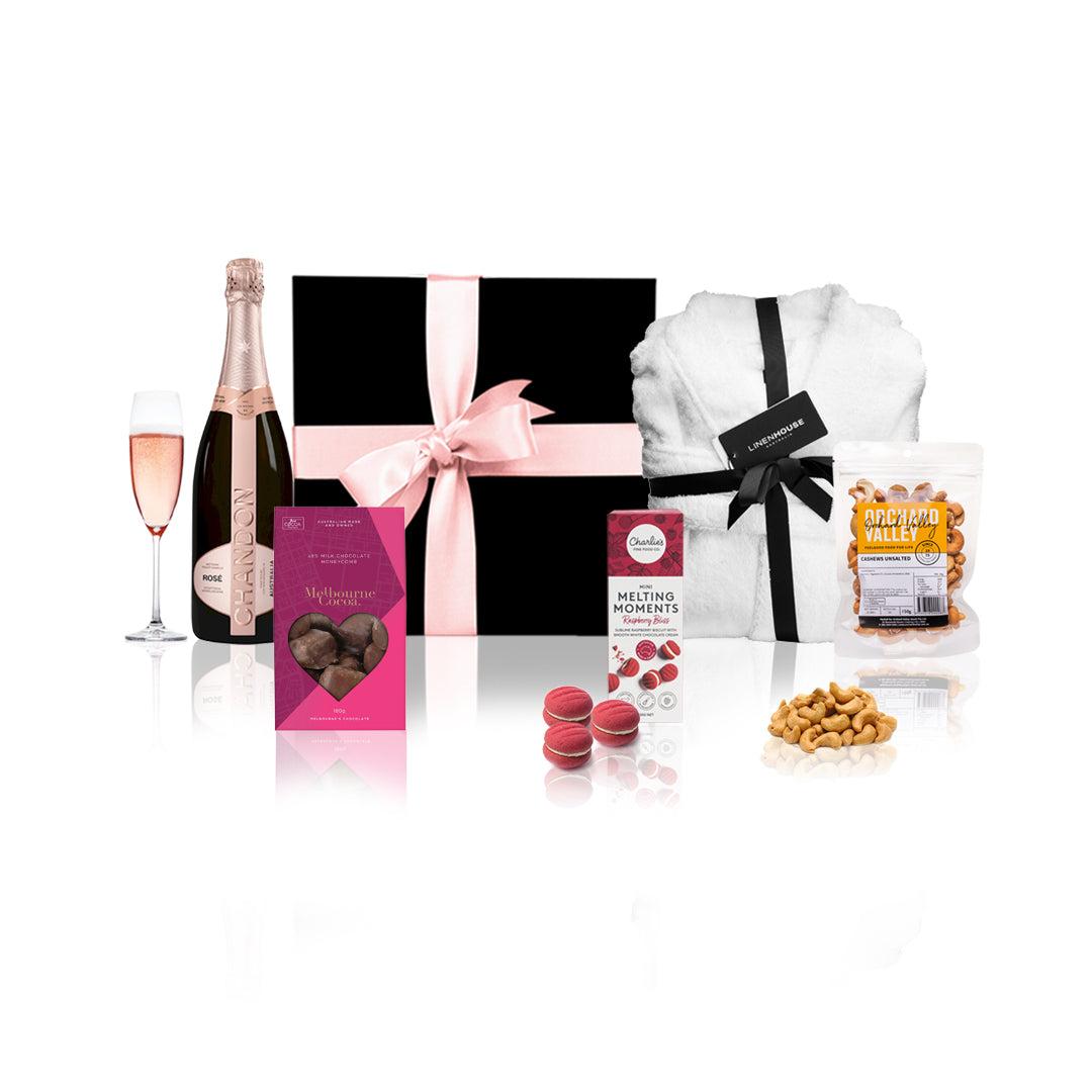 Chandon Rose, Bathrobe and Sweet Treats Gift Hamper