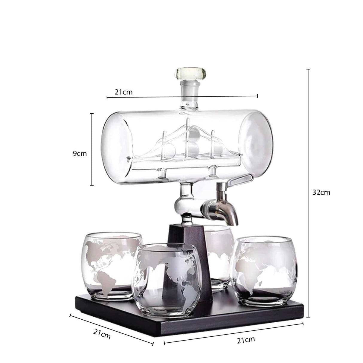 Bruenig Whisky Globe Decanter Set, 1L, 4 Glasses