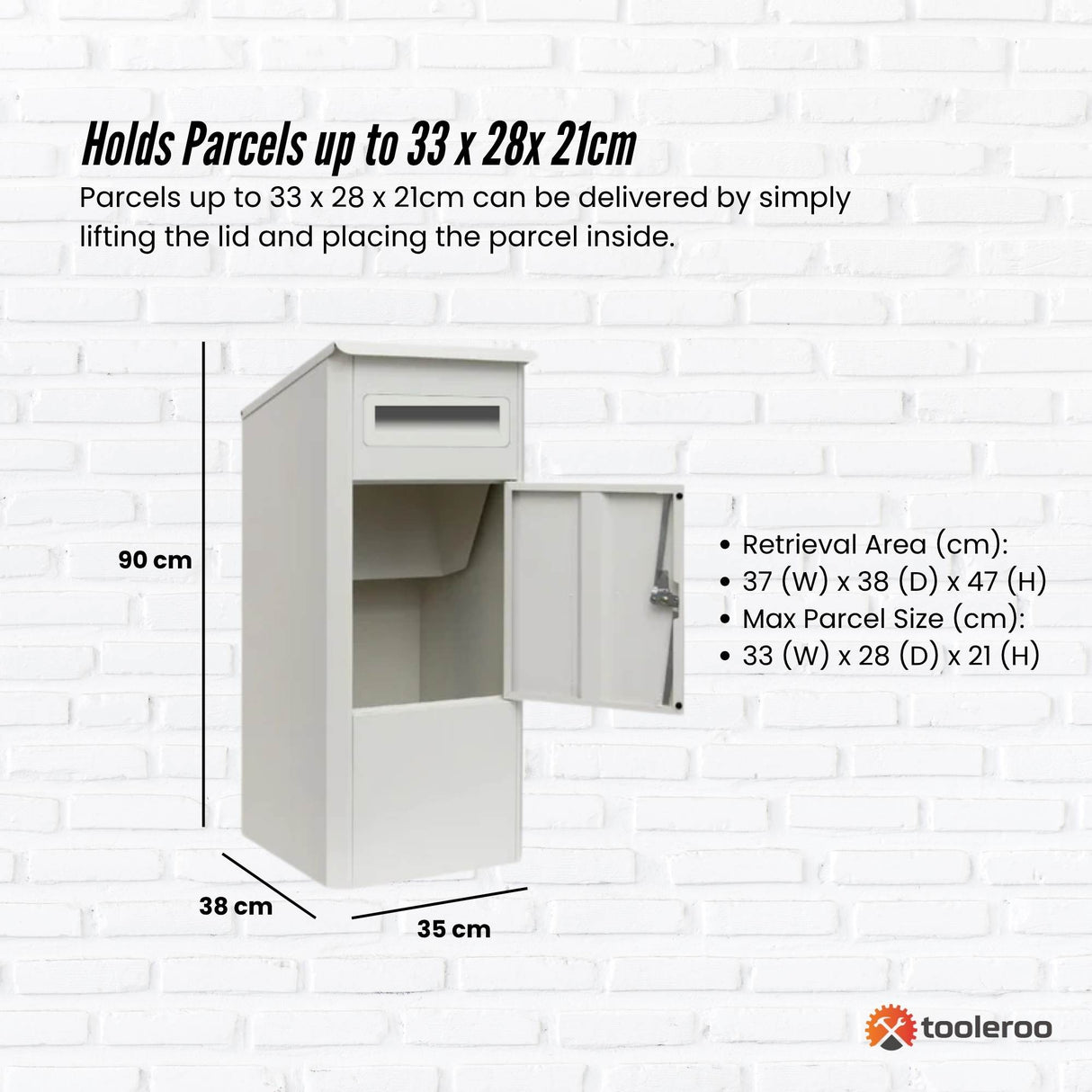 White lockable parcel drop box package delivery locker 38x38x90cm - image 3