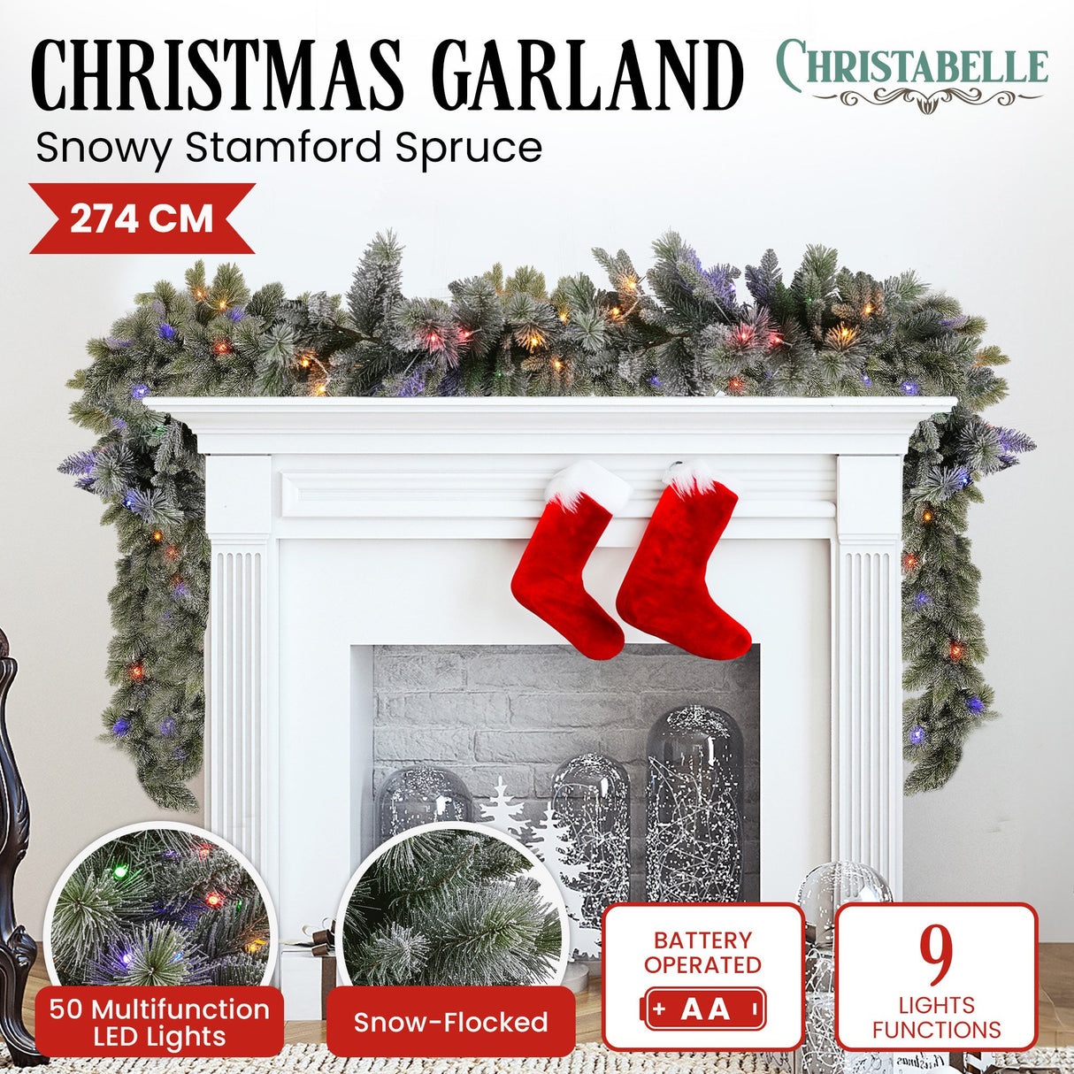 Snowy LED Christmas Garland with Timer