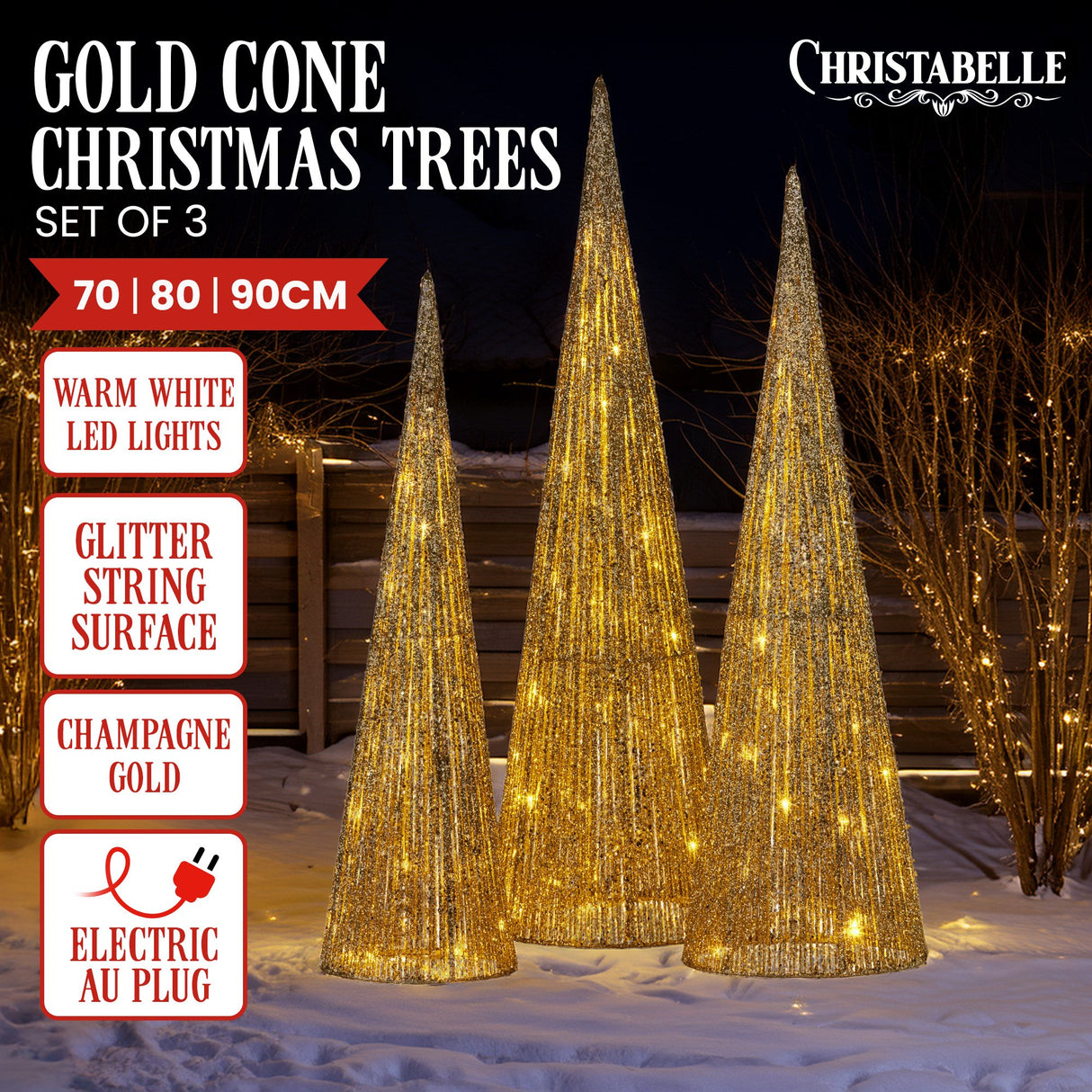 Christabelle Gold Cone Christmas Tree Set