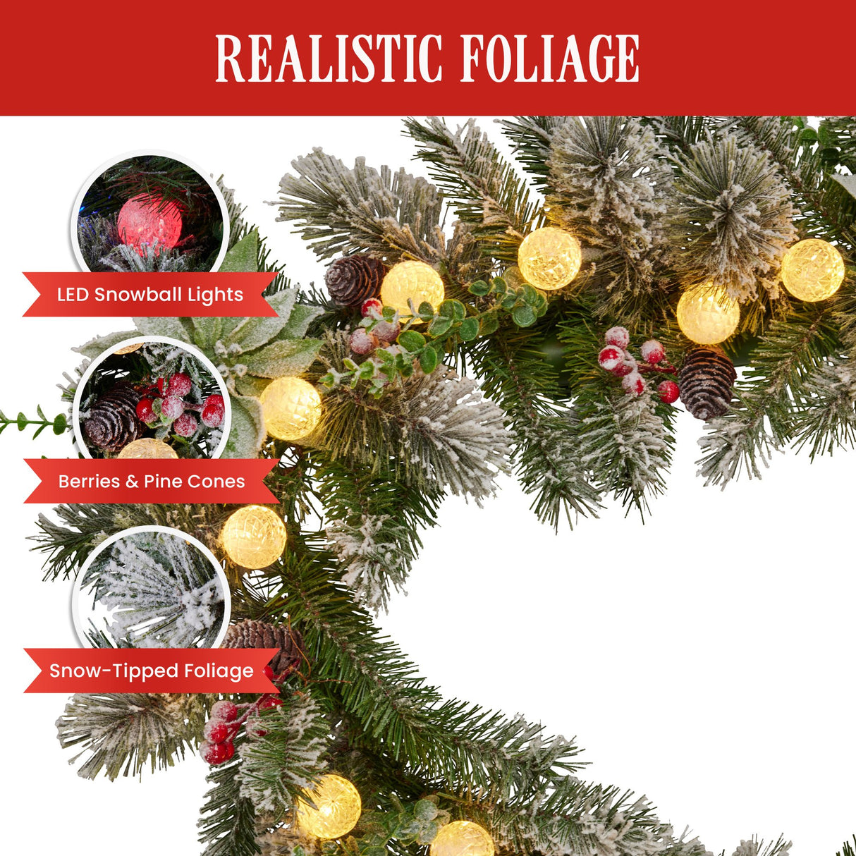 Snowy Crown Pine Pre-Lit Christmas Garland