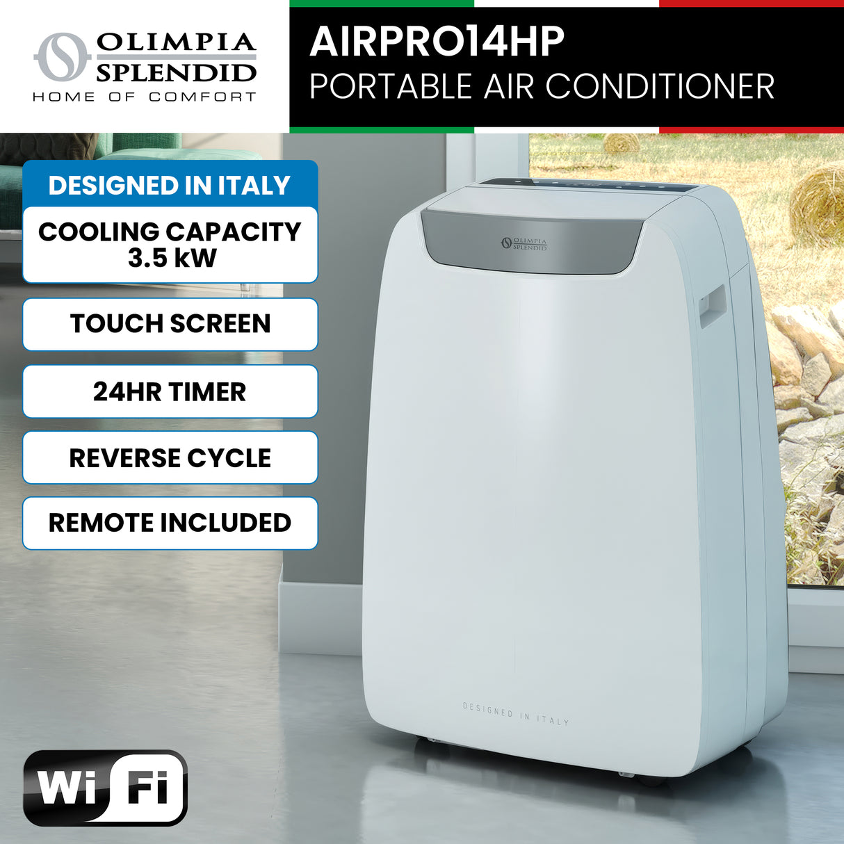 Caldonazzo Portable Air Conditioner, 3.5kW, WiFi and Remote