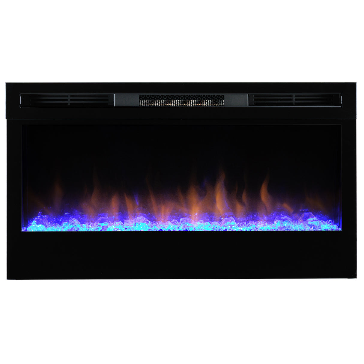 87 cm wall mounted electric fireplace with RGB flame effect and acrylic ember bed