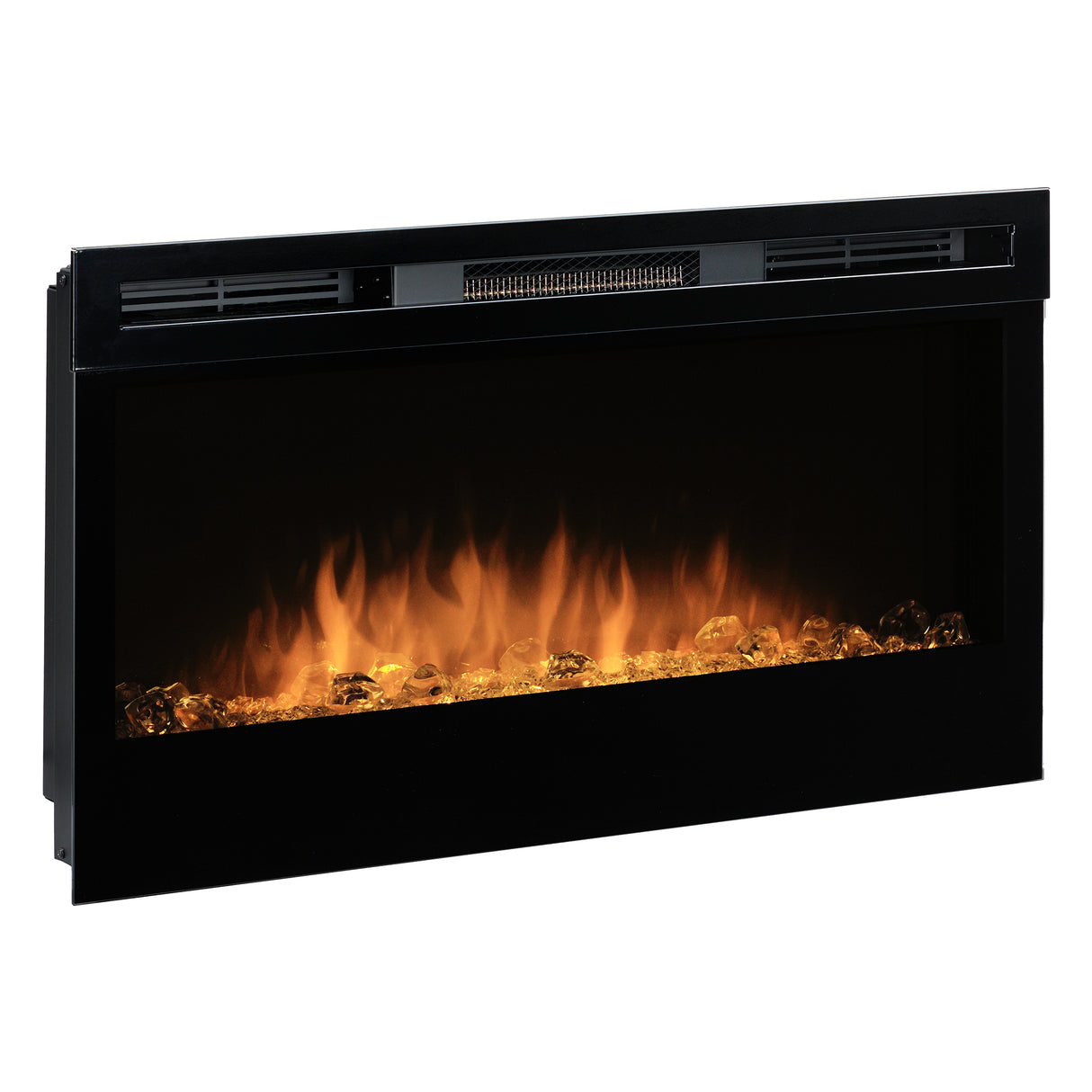 RGB blue flame and ember lighting on the 34 inch electric fireplace
