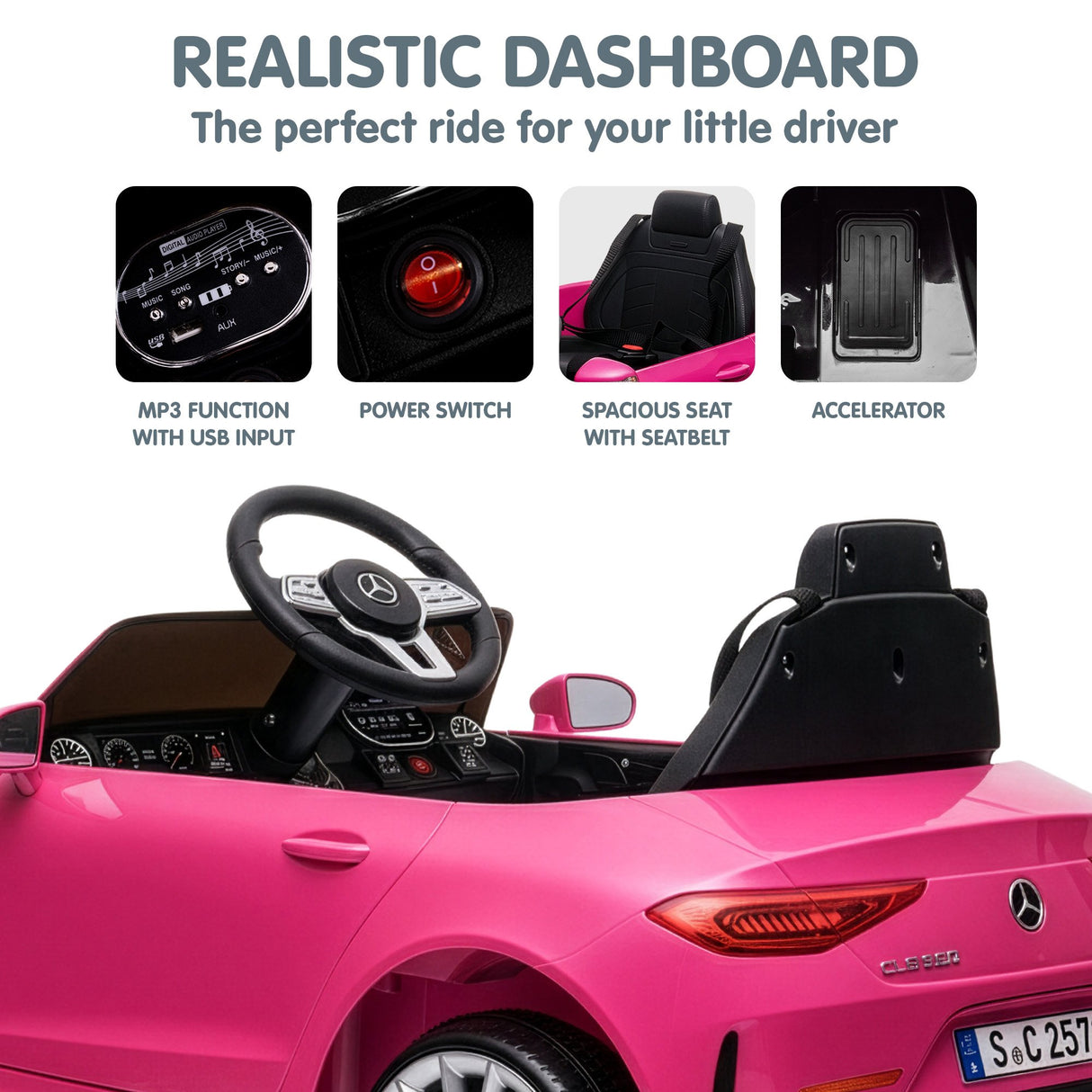 Snetterton Kids Ride On Car, 12V Electric, Pink