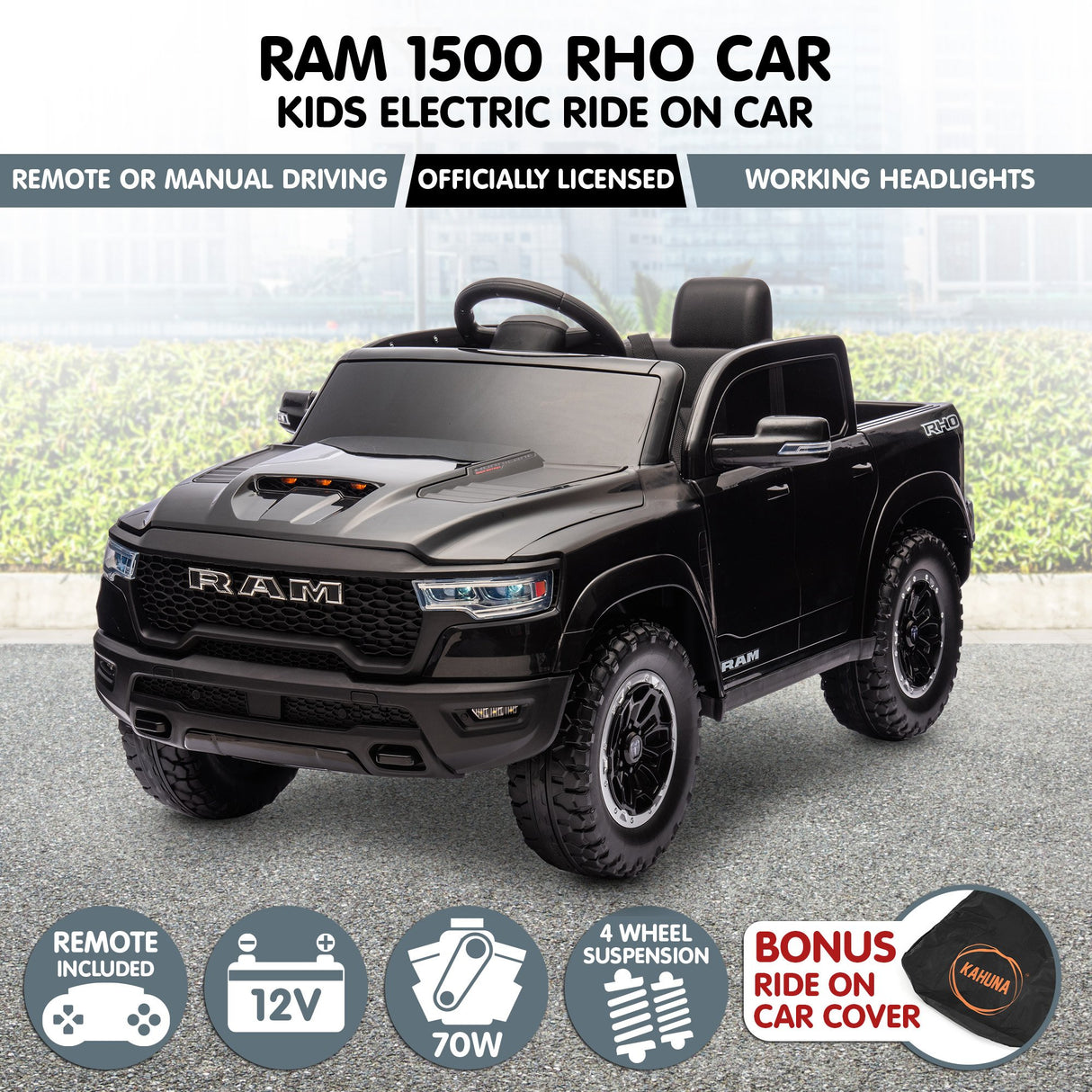 Thruxton Kids Ride On Car, 12V Electric Pickup Truck, Black
