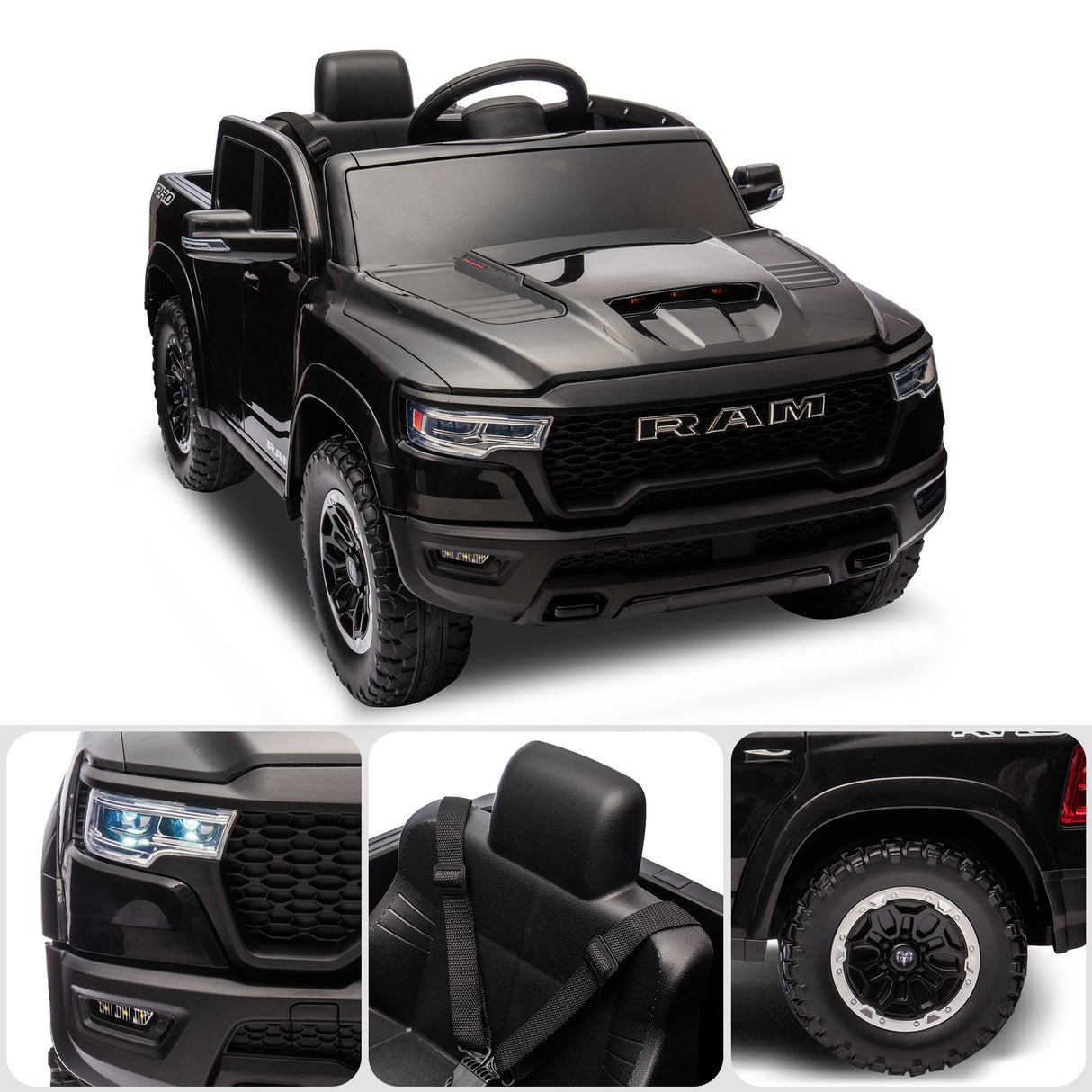 Thruxton Kids Ride On Car, 12V Electric Pickup Truck, Black
