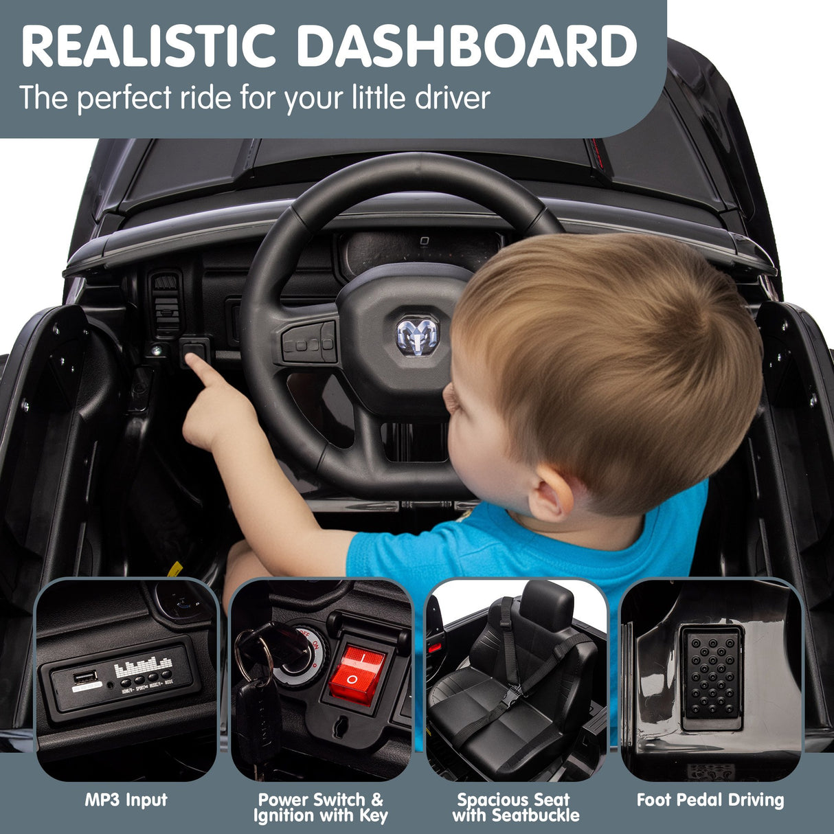 Thruxton Kids Ride On Car, 12V Electric Pickup Truck, Black