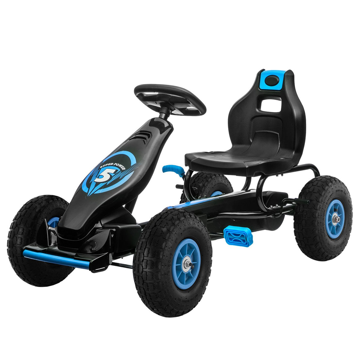 Traful blue kids pedal go kart with racing decals