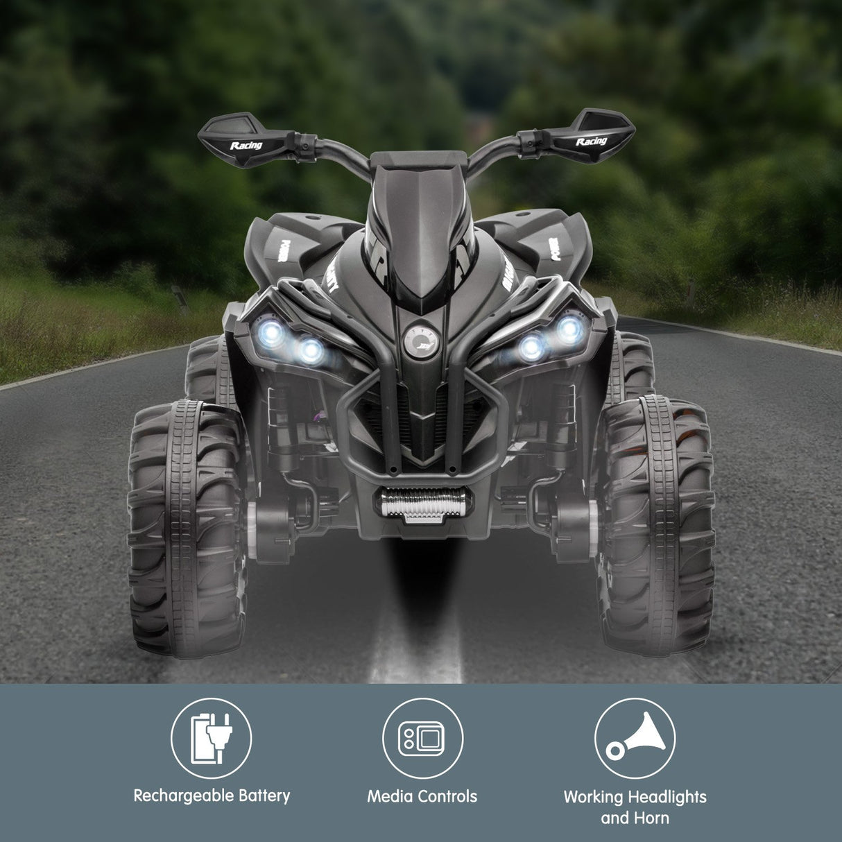 Mondello Kids Ride On Quad Bike, 12V Electric, Black