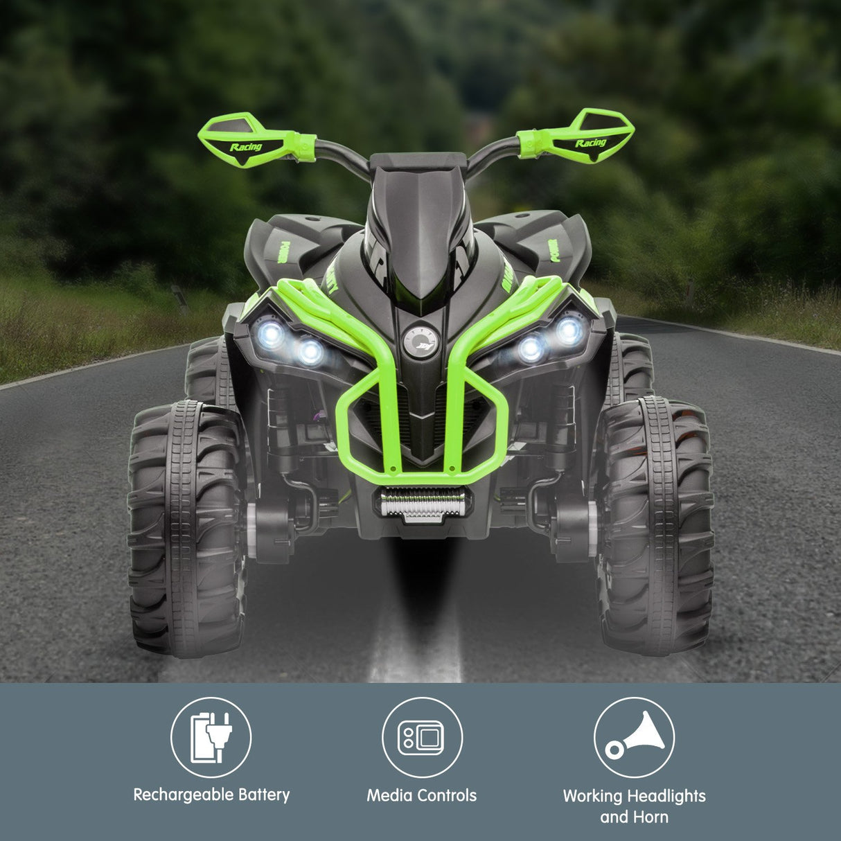 Mondello Kids Ride On Quad Bike, 12V Electric, Green