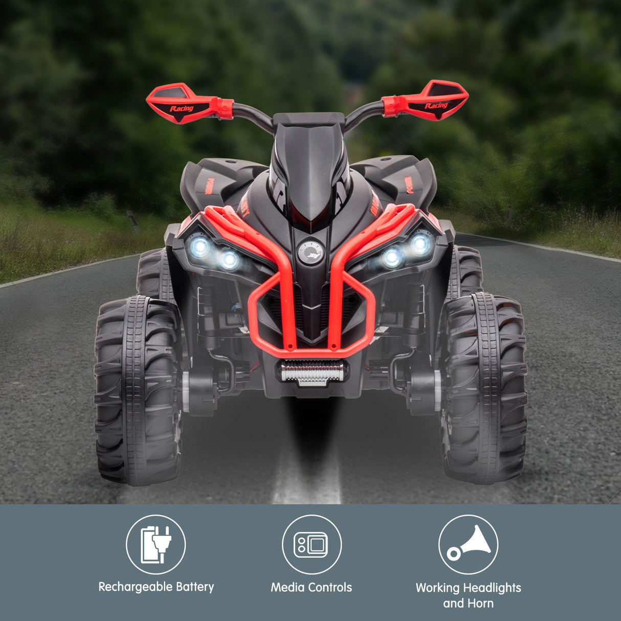 Mondello Kids Ride On Quad Bike, 12V Electric, Red