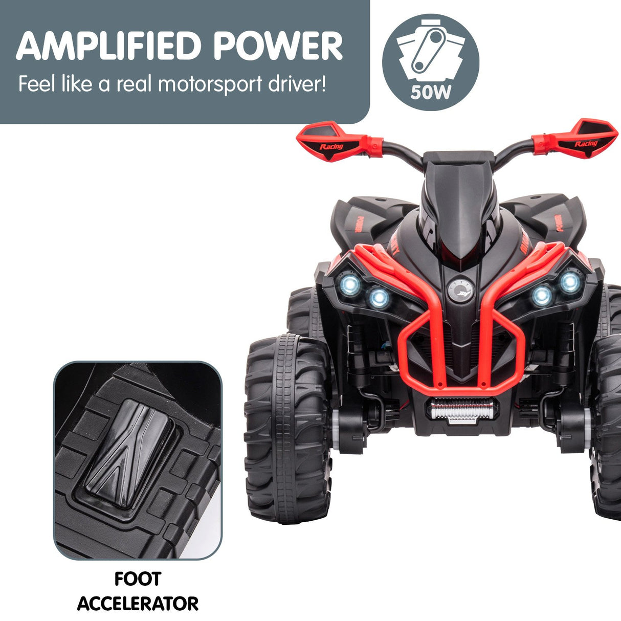 Mondello Kids Ride On Quad Bike, 12V Electric, Red