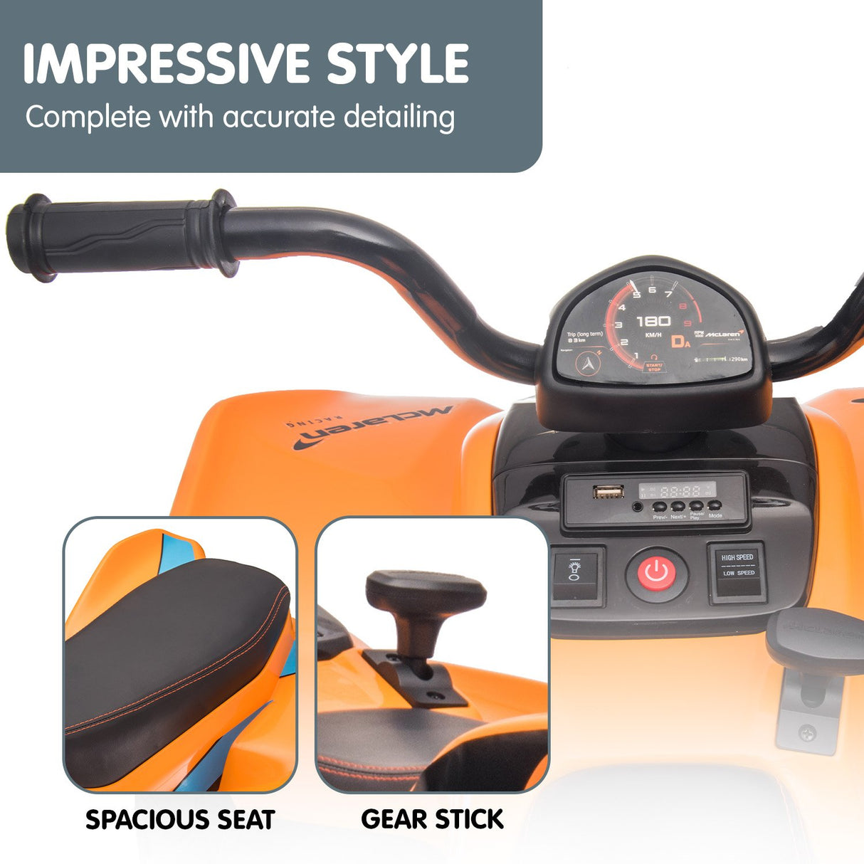Lydden Kids Ride On Quad Bike, 12V Electric, Orange