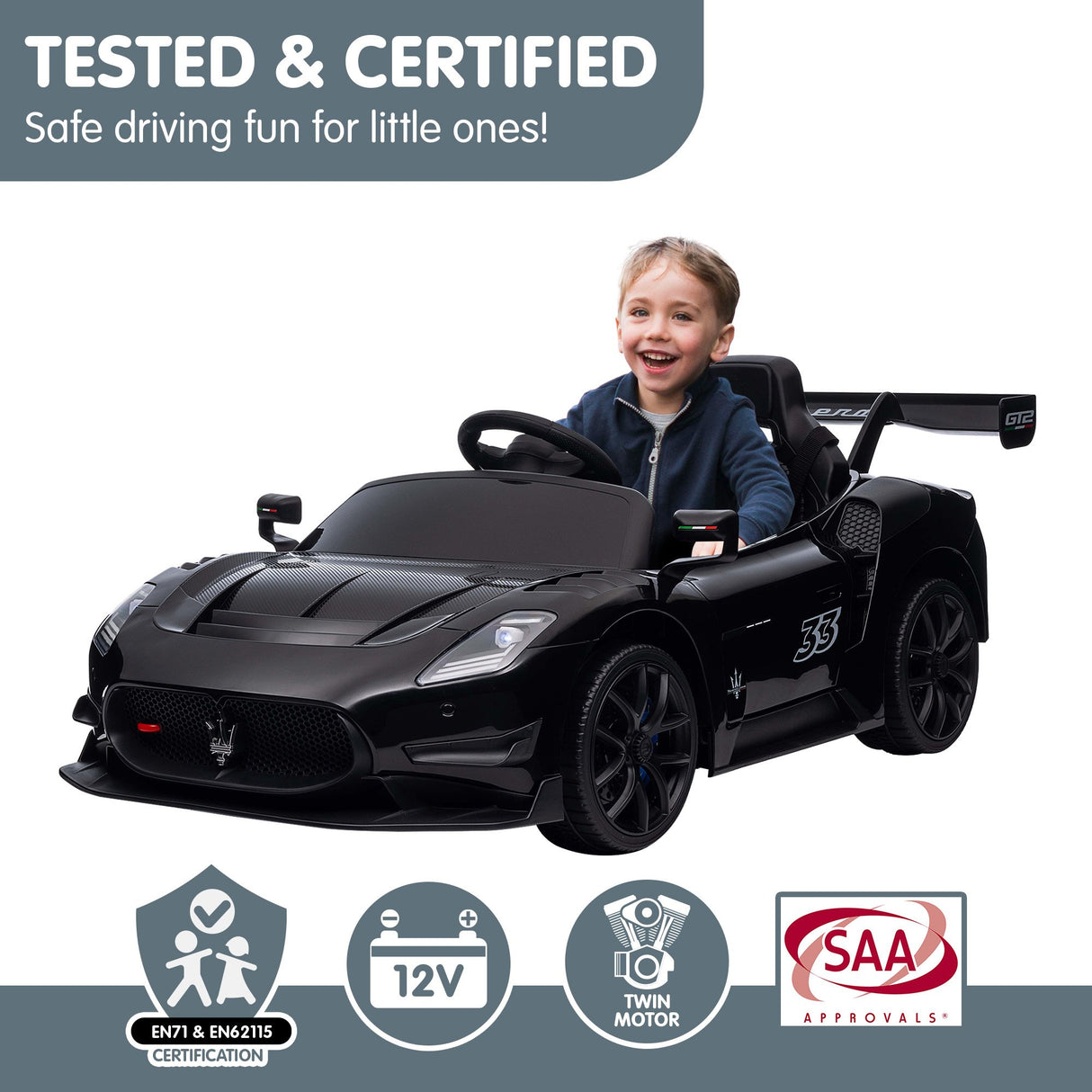 Longcross Kids Ride On Car, 12V Electric Race Car, Black