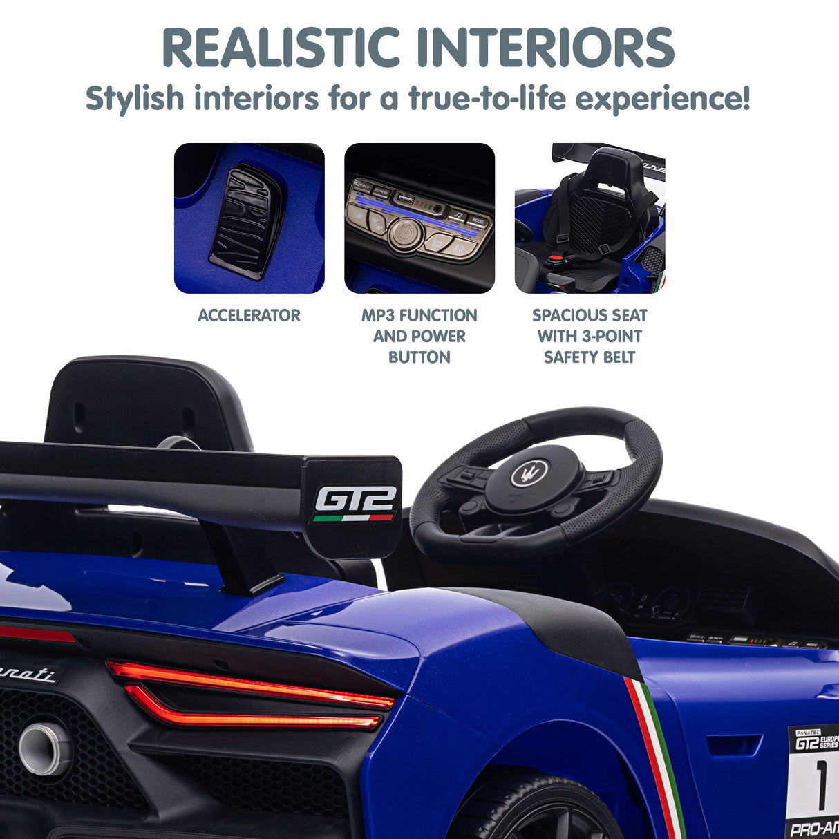 Longcross Kids Ride On Car, 12V Electric Race Car, Blue